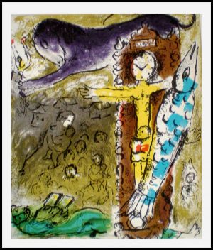 (alt="original lithography Marc CHAGALL le christ à l'horloge 1957")