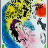 (alt="original lithography Marc CHAGALL les amoureux au soleil rouge 1960")