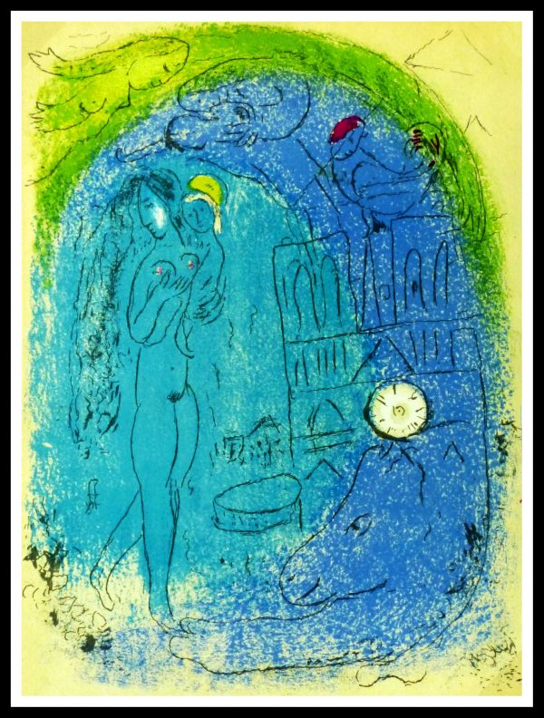 (alt="original lithography Marc CHAGALL Vision de Paris Notre Dame 1952")