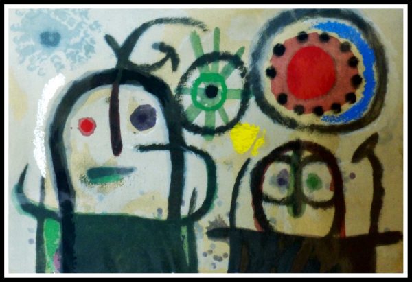 (alt="stencil Joan Miro Femme en prière devant le soleil 1965")