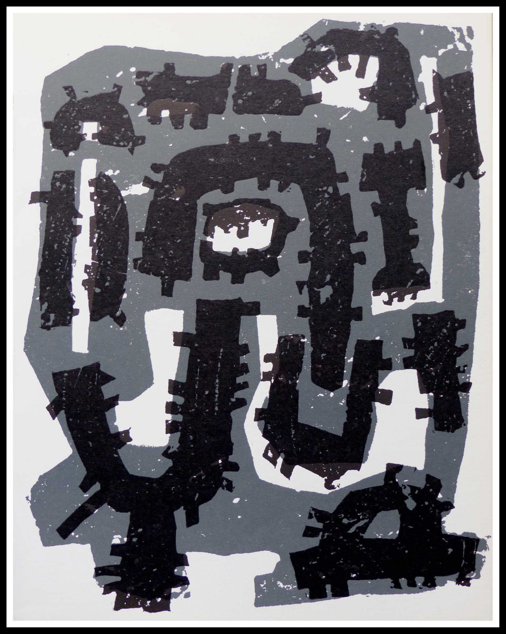 Lithography Raoul UBAC Linocut Composition Raoul UBAC 1958