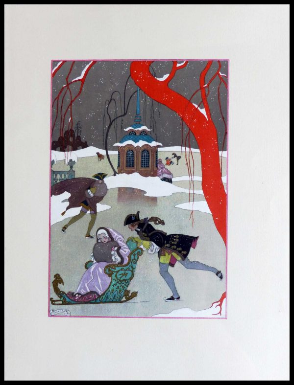 (alt="original lithography Georges BARBIER La patinoire art deco period 1928")