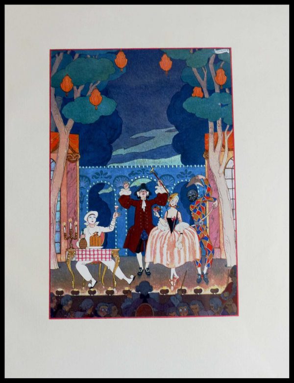 (alt="original lithography Georges BARBIER le spectacle, art deco 1928")