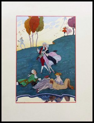 (alt="original lithography Georges BARBIER, scène bucolique, art deco, 1928")