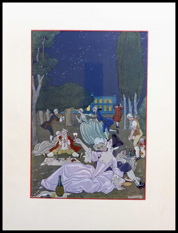 (alt="original lithography Georges BARBIER, balade nocturne, art deco 1928")