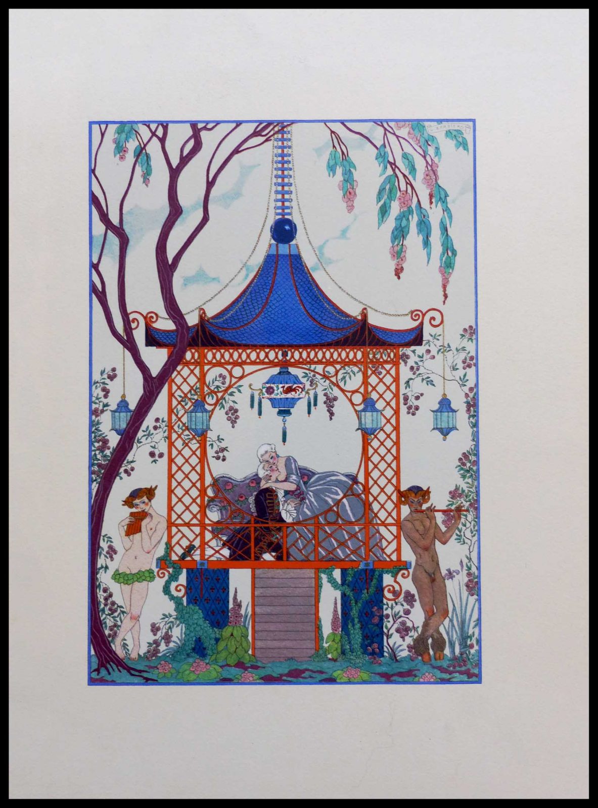 Original lithography Georges BARBIER le paradis des amoureux, art deco 1928 (alt="original lithography Georges BARBIER art deco 1920")