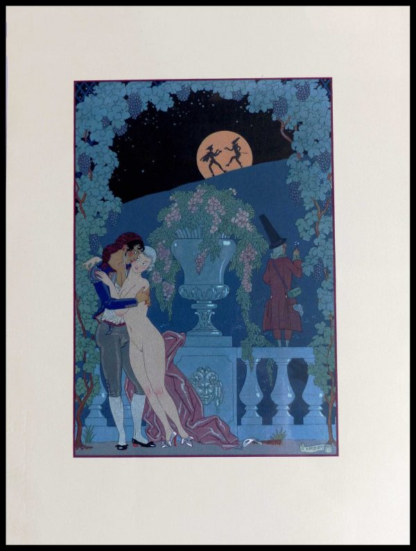 (alt="original lithography Georges BARBIER flir au clair de lune art deco period 1928")