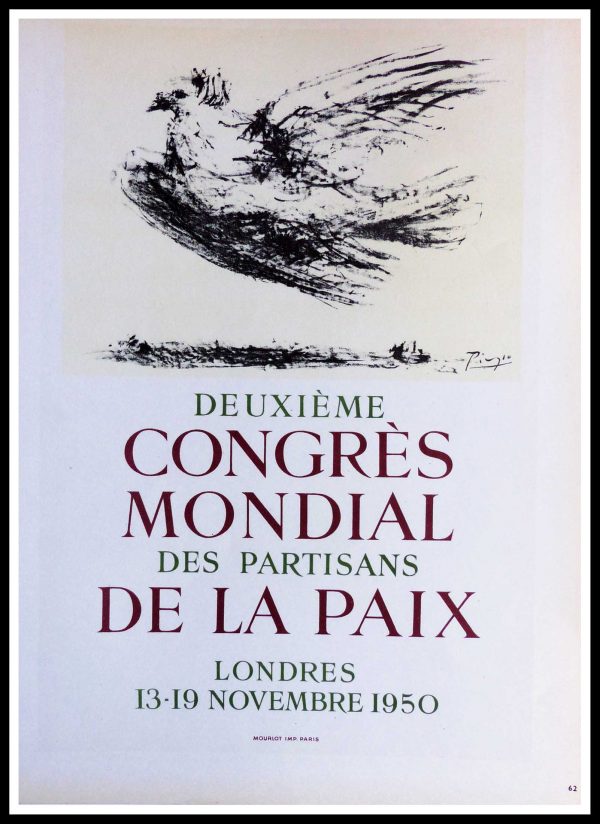 (alt="lithography Pablo PICASSO Deuxième congrès mondial de la paix signed in the plate 1959")