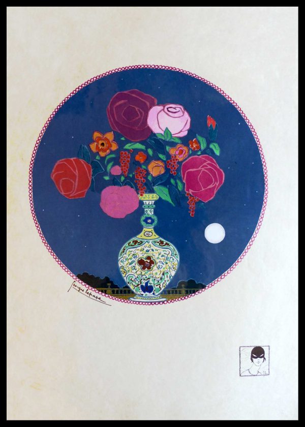 (alt="original lithography Georges LEPAPE bouquet de fleurs art deco signed in the plate 1911