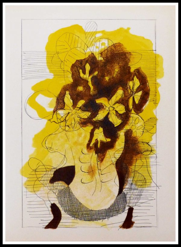 (alt="original lithography Georges Braque bouquet de fleurs 1955)