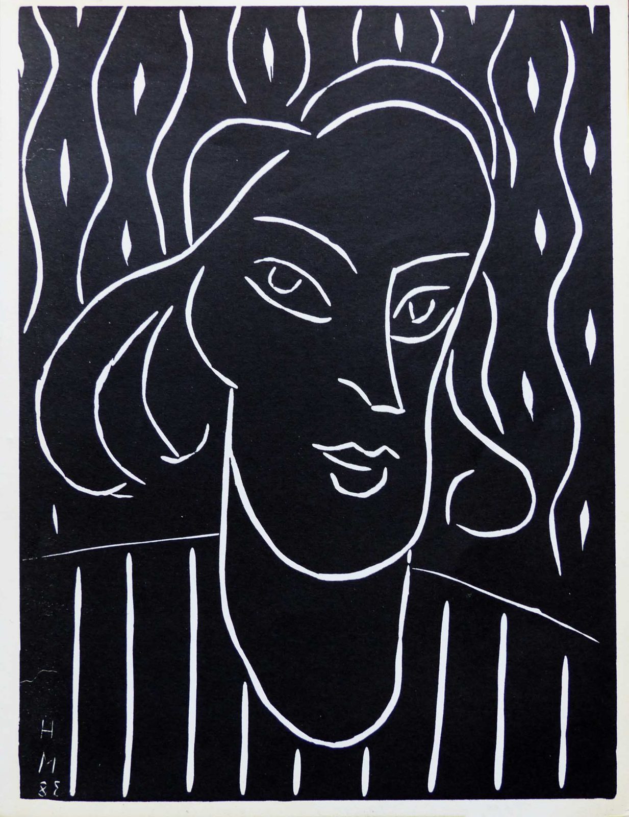 (alt="linocut Henri MATISSE Teeny signed and dated in the plate 1959")