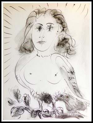 (alt="lithography PICASSO Portrait black and white 1957")