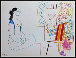 (alt="lithography Pablo PICASSO dessins de vallauris dated in the plate 1954")