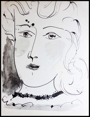 (alt="lithography PICASSO Portrait black and white 1957")