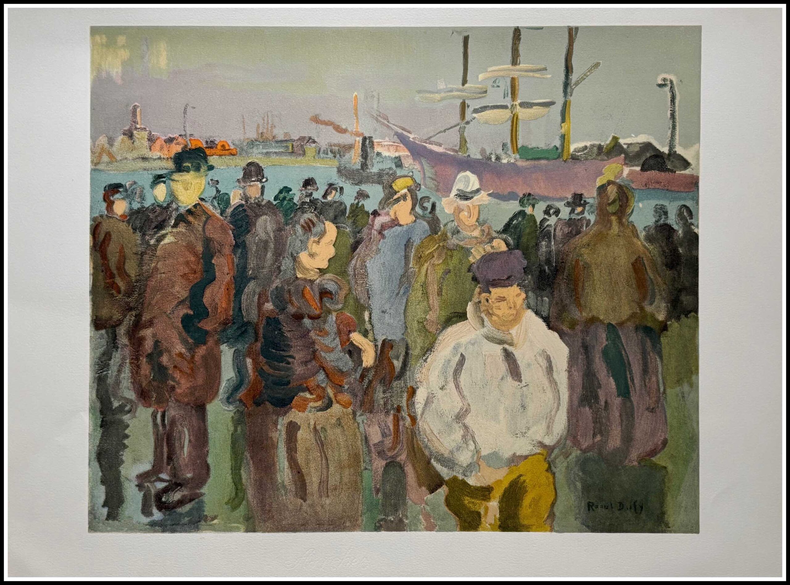 Lithographie Raoul DUFY 1969 Quai à Rouen 66 x 50 cm
