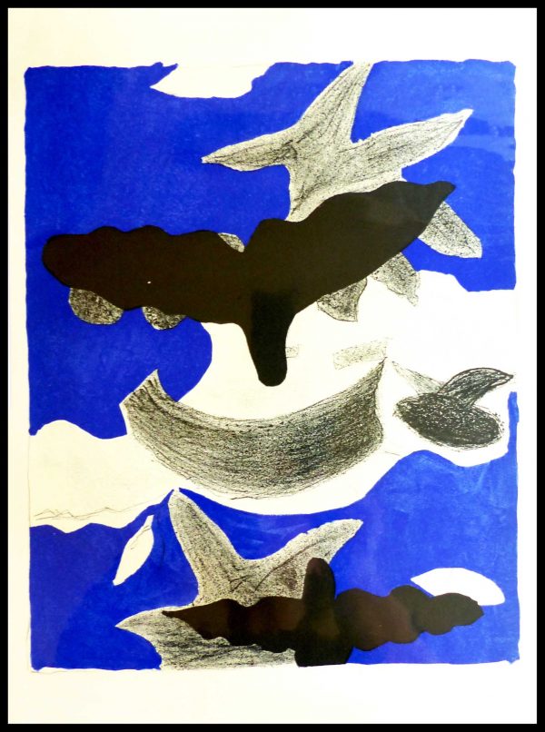 (alt="original lithography Georges BRAQUE, birds in the sky")
