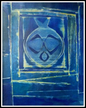 (alt="original pochoir Max ERNST, composition au vase bleu, printed by Daniel JACOMET, Limited Edition 1958")