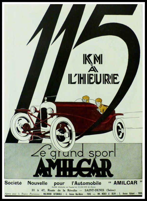 (alt="original vintage advertising car AMILCAR Le grand sport Anonymous 1935")