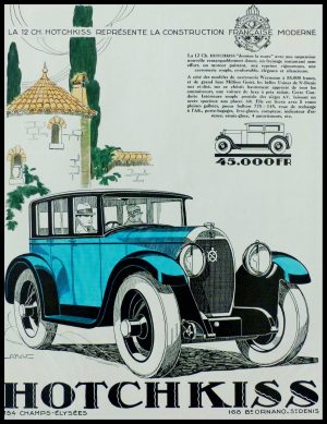 (alt="original vintage advertising car HOTCHKISS A. KOW 1927")