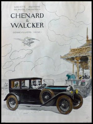 (alt="original vintage advertising car from newspaper CHENARD WALCKER Anonymous 1934")