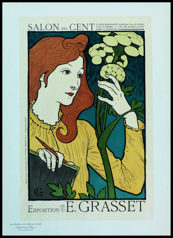 (alt="original lithography from Masters of poster plate 98, Salon des cent rue bonaparte Paris, signed Eugène GRASSET printed by CHAIX 1898")
