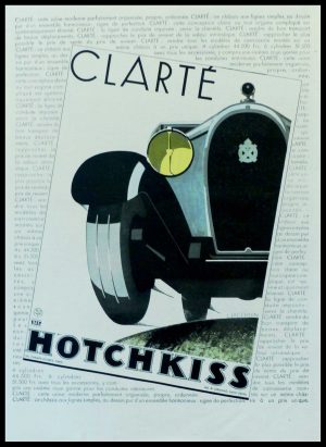 (alt="original vintage advertising car HOTCHKISS clarté Champs Elysées Paris signed J. JACQUELIN 1935")