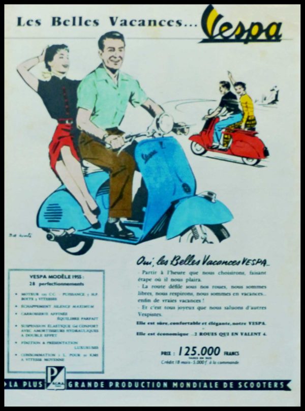 (alt="original vintage motocycle advertising VESPA Bill WIRTS 1947")