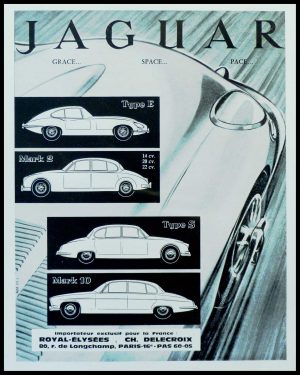 (alt="original vintage car advertising JAGUAR GRACE SPACE PACE..... 1950")