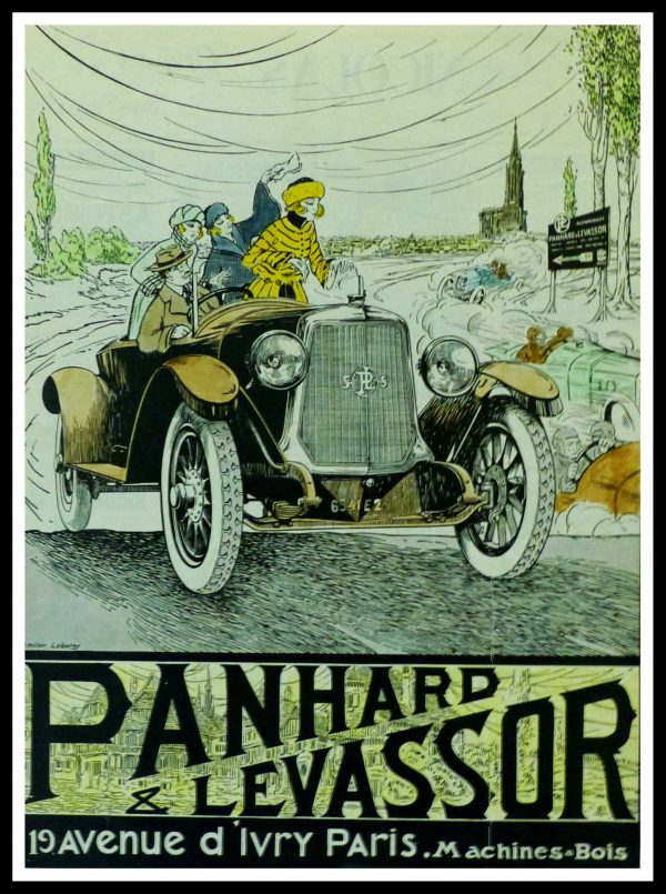 (alt="Original vintage advertising car PANHARD et LEVASSOR Champs-Elysées Paris, Atelier LABOREY 1922")