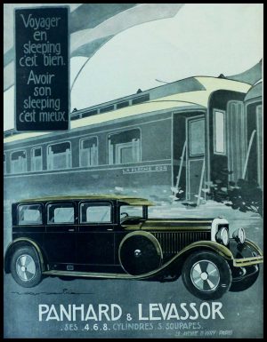 (alt="Original vintage advertising car PANHARD et LEVASSOR Champs-Elysées Paris, Roger SOUBIE 1927")