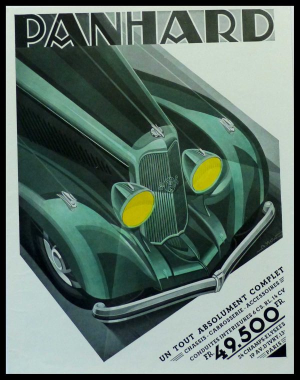 (alt="original advertising car PANHARD PARIS signed A. KOW 1933")