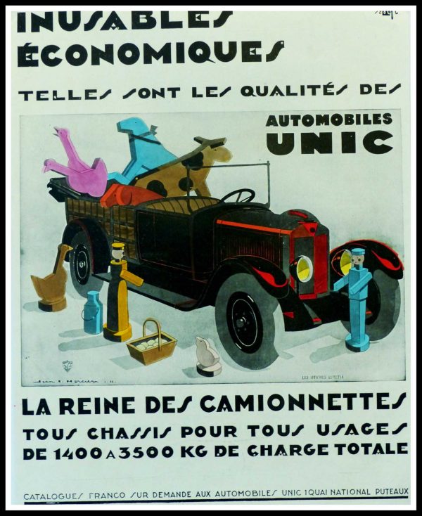 (alt="Original vintage advertising car Automobiles UNIC Jean A. MERCIER 1928")