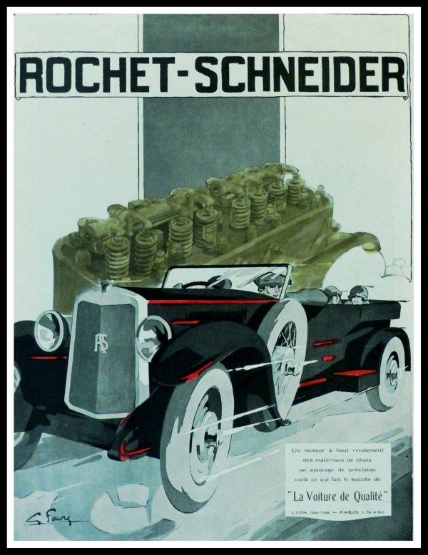 (alt="original advertising car ROCHET-SCHNEIDER la voiture de qualité signée G. FAVRE 1926")
