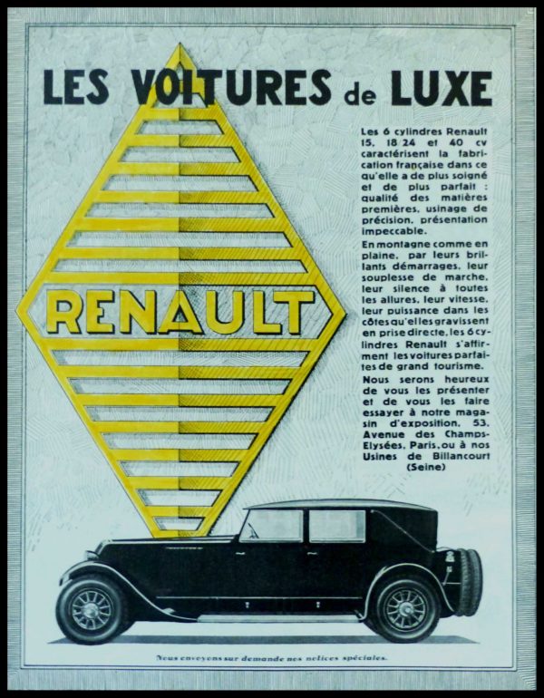 (alt="original advertising car RENAULT LUXURY CARS, Anonymous 1927")