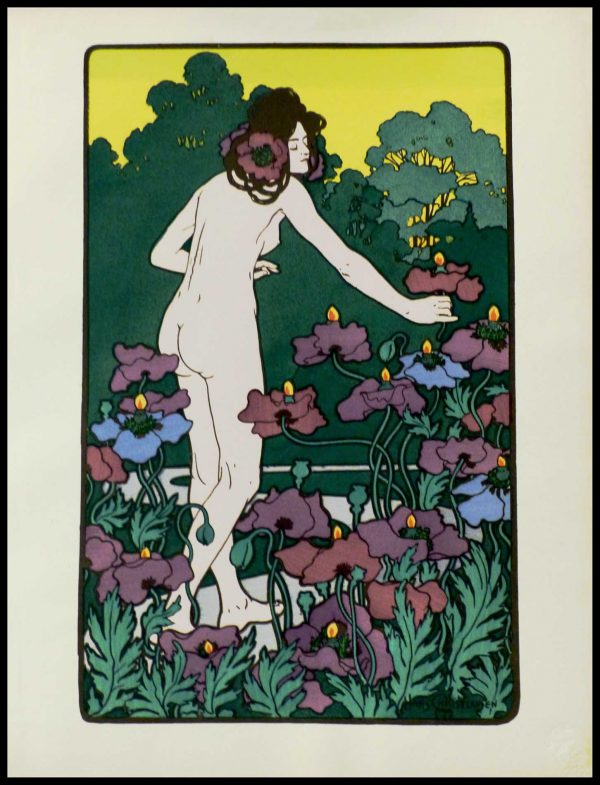 (alt="original lithography from l'Estampe Moderne Hans CHRISTIANSEN art nouveau period l'Heure du Berger 1898")