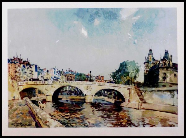 (alt="héliogravure René KUDER, bridges of PARIS, Change bridge signed in the plate, limited edition 60 exemplars printed by LAHURE 1946")