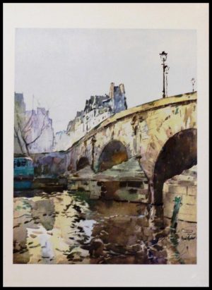 (alt="héliogravure René KUDER, bridges of PARIS, Pont Neuf, signed in the plate, limited edition 60 exemplars, printed by LAHURE Paris")