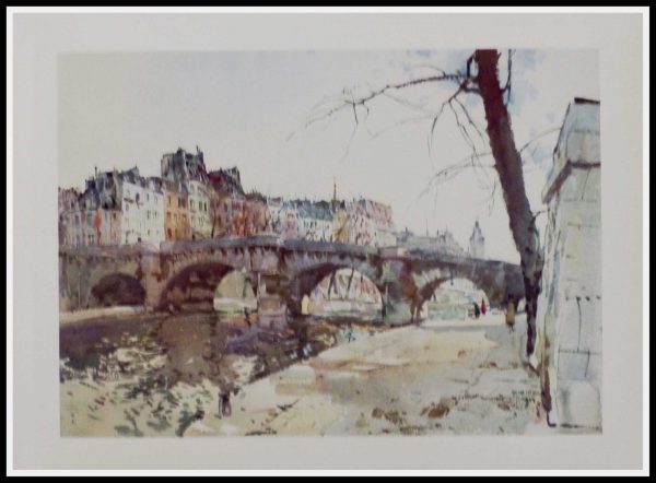 (alt="héliogravure René KUDER, bridges of PARIS, Pont Neuf III, signed in the plate, printed by LAHURE 1946, limited edition")