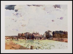 (alt="héliogravure René KUDER, bridges of PARIS, Pont des Arts, signed in the plate, Printed by LAHURE 1946")