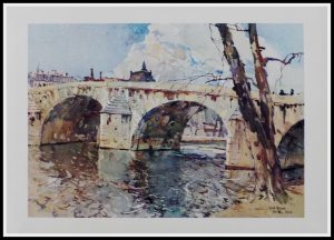 (alt="héliogravure René KUDER, bridges of PARIS, Pont Royal, signed in the plate, printed by LAHURE 1946")