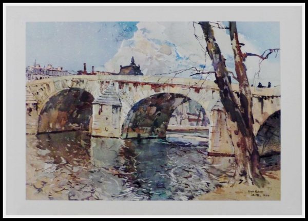 (alt="héliogravure René KUDER, bridges of PARIS, Pont Royal, signed in the plate, printed by LAHURE 1946")