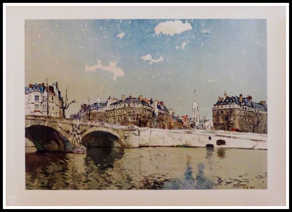 (alt="héliogravure René KUDER, bridges of PARIS, signed in the plate, printed by LAHURE 1946, limited edition")
