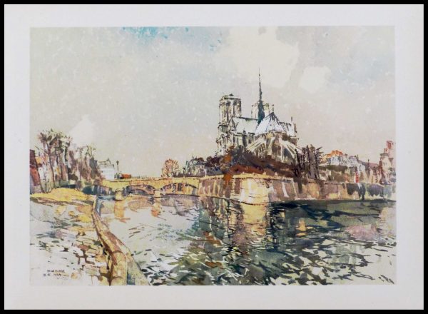 (alt="héliogravure René KUDER, Bridges of PARIS, the archbishop's bridge NOTRE DAME, signed, limited edition, printed by LAHURE")