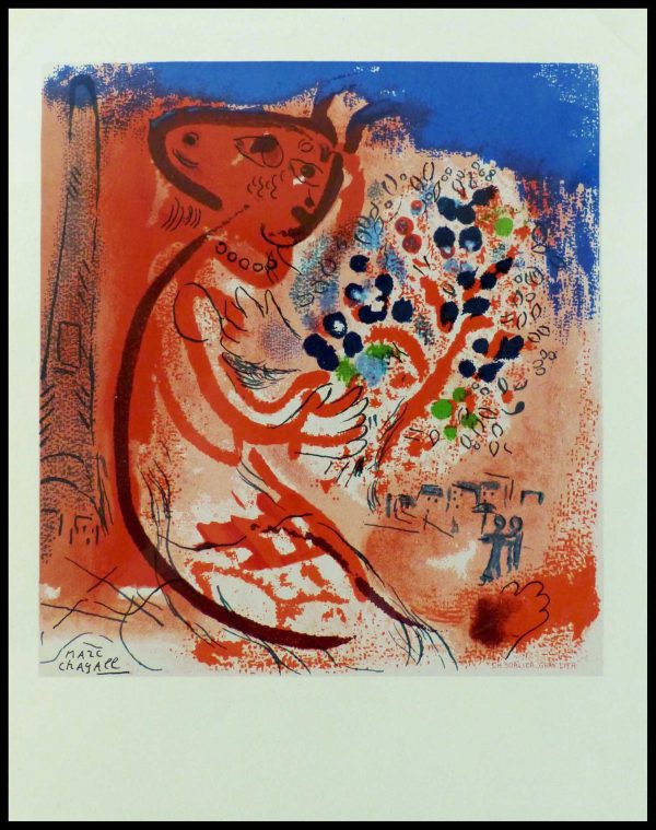 (alt="lithography Marc CHAGALL 1965 Les amoureux du champs de Mars signed in the plate printed by Mourlot")