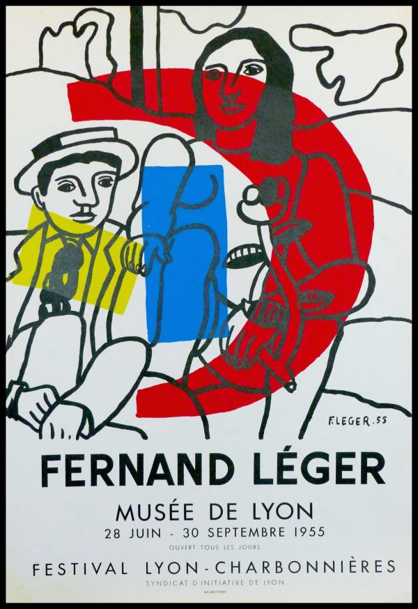 (alt="original vintage poster lithography Fernand LEGER 1955 Lyon Museum signed and date in the plate printed by MOURLOT Paris")