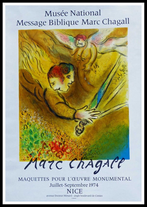 (alt="original vintage poster lithography Marc CHAGALL, l'ange du jugement Musée Nice 1974 signed in the plate and printed by MOURLOT 1974")