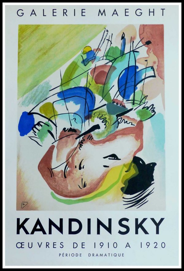 (alt="KANDINSKY, original vintage poster, lithography, Abstract improvisation Gallery MAEGHT PARIS, monogrammed and printed by MOURLOT 1955")