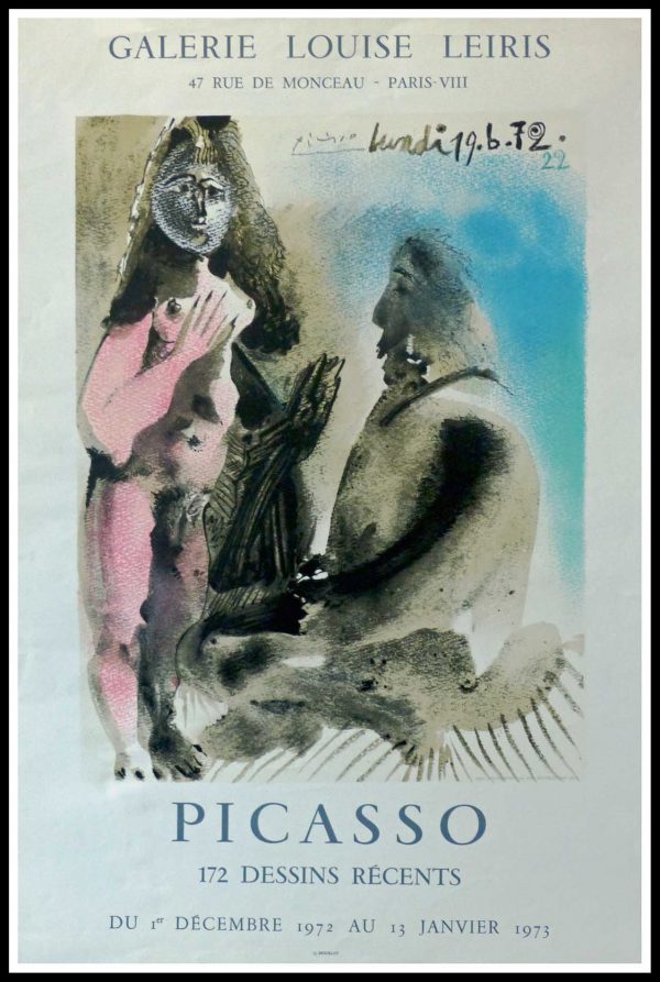(alt="PICASSO, original poster, lithography, Galerie Louise LEIRIS 1973 signed in the plate and printed by MOURLOT")