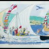 (alt="A. ROUBILLE, toutes les nations dans la baie de MONACO, signed in the plate, art nouveau pochoir circa 1900")