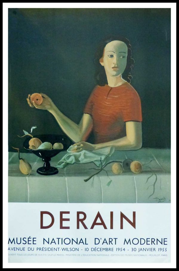 (alt="André DERAIN - Exposition Musée National d'Art Moderne, original gallery poster printed by Mourlot 1954")